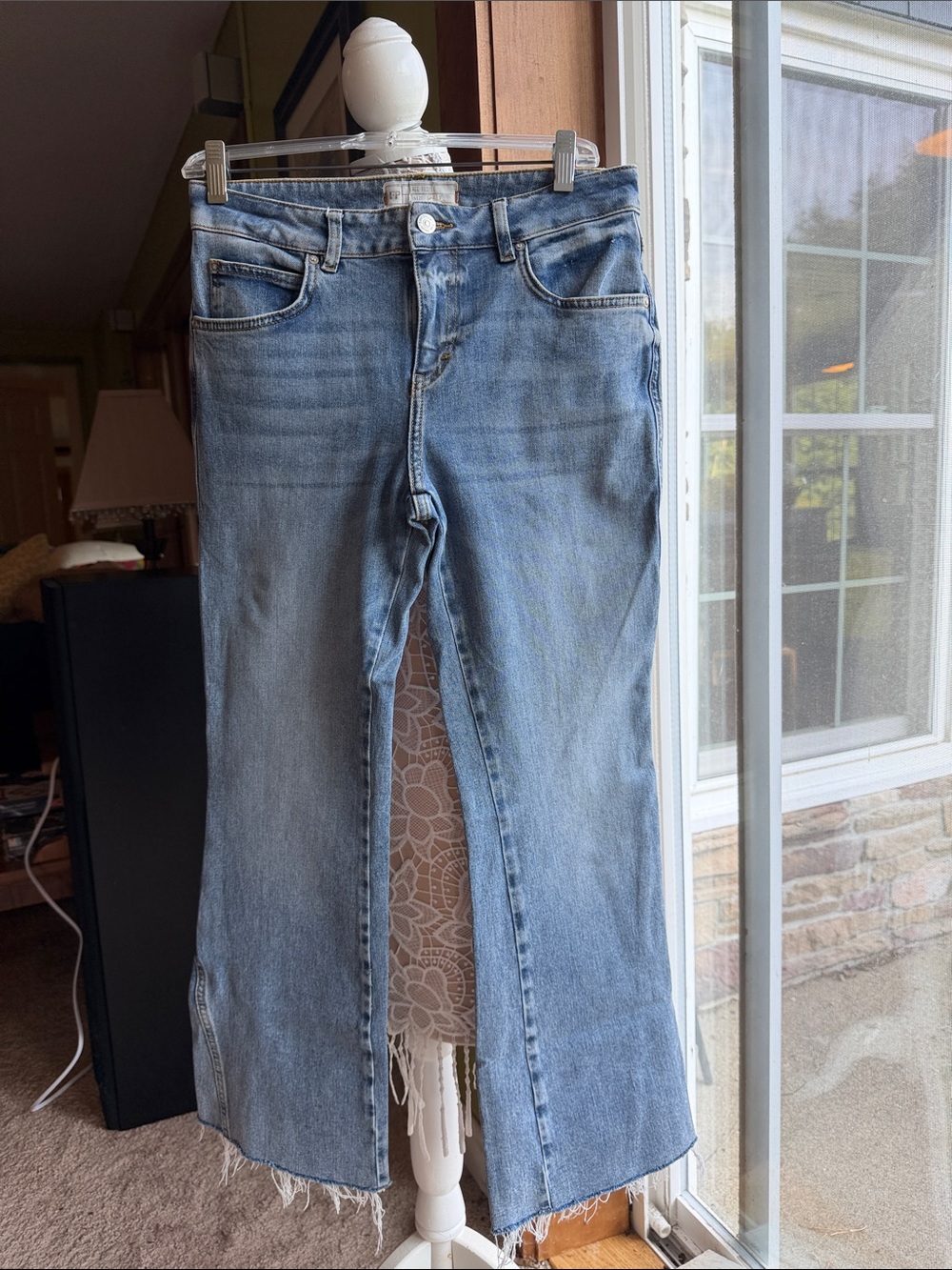 Free People Light Blue Wide Leg Jeans with Raw Hem